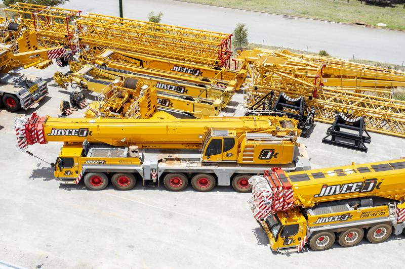Aerial view of the Joyce Crane Hire Sydney mobile crane fleet